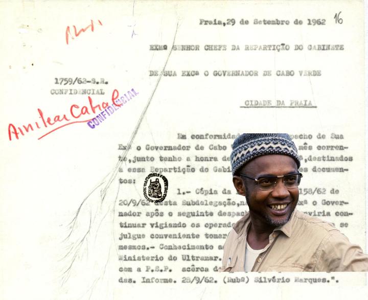 Montagem de documento da PIDE para o Governador de Cabo Verde com fotografia de Amílcar Cabral (excerto de imagem realizada por Bruna Polimeni)